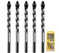 5 Pezzi Punte da Trapano Set, punte da trapano in carburo di tungsteno, Professionali Trapano in Carburo Per Porcellanato Calcestruzzo Muro Di Mattoni Vetro Specchi Plastica E Legno, 10 mm