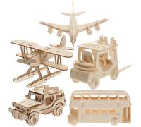 5 Pezzi Puzzle 3d in Legno, Fai da Artigianale | Colore Cachi, per Scaffale e Attività Genitore-figlio, Aiuta Concentrazione e Percezione Spaziale