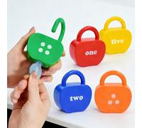 5 pezzi Puzzle educativo divertente per sbloccare numeri e lettere, giocattolo di abbinamento, puzzle con chiavi colorate e lucchetti a forma di mela per bambini, giocattolo educativo per l'apprendime