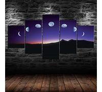 5 Pezzi Quadri Moderni Scena Notturna Della Luna Stampa Su Tela Immagine Di Arte Della Parete Foto Per Soggiorno Camera Da Letto Divano Tv Sfondo Gym Home Decor (Senza Cornice 150 X 80 Cm) -4H1P-W0F4