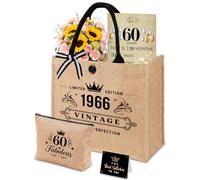 5 pezzi regalo per 60° compleanno donna, 60° compleanno, regalo per donne, regalo per il 60° compleanno donna, 1 borsa in tela vintage e trousse per cosmetici, set con biglietto di auguri, per mamma