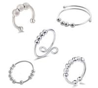 5 Pezzi Regolabile Impilabile Punta Delle, Donna Anelli Anti Ansia Impilabili Anello, Anelli Girevoli, Boho Aperto Minimalista Impilabili Anelli, per Ragazze Anelli Spinner da Donna