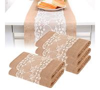 5 Pezzi Runner da Tavola in Luta, 30 x 275 cm Nastro di Luta Naturale con Pizzo Bianco Nastro da Tavola Vintage Decorazione da Tavola Runner in Iuta di Lino Decorazione di Nozze per Cena di Nozze