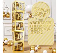 5 pezzi Scatole per palloncini trasparenti dorate con 52 lettere, scatola cubica trasparente dorata, adatta per decorazioni di palloncini per compleanni, baby shower, feste per la rivelazione del sess