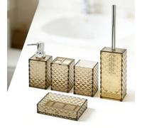 5 pezzi Set accessori da bagno, Set accessori da bagno con texture in strass, inclusi spazzolino da toilette, portaspazzolino, bicchiere per collutorio, dispenser per sapone, piatto per sapone. Decora