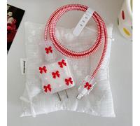 5 pezzi Set accessori per caricatore telefonico 20W/18W con piccolo fiocco rosso e design con perle bianche, cavo di ricarica con protezione, custodia protettiva per connettore di ricarica, compatibil