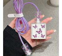 5 pezzi Set caricabatterie per telefono da 20W/18W con design a farfalla viola, protezione cavo di ricarica, protezione testina di ricarica, compatibile con 11 12 13 14 15 16 17 Tagli UnicaTPU