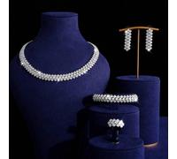 5 pezzi/Set Collana, Orecchini, Braccialetto, Anello da Donna alla Moda Lusso Leggero Decorati con Cristalli di Zirconia Scintillanti a Forma di Rombo, Adatti per Sposa, Matrimonio, Vacanza, Viaggio, 