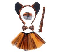 5 pezzi set costume da tigre per bambina, fascia per capelli, coda, naso,