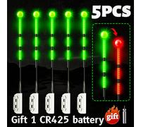 5 pezzi Set di allarmi per abboccata da pesca, include 1 batteria, indicatore di abboccata, si illumina di rosso quando il pesce abbocca, luce per la punta della canna da pesca, punta luminosa, bacche