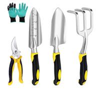 5 pezzi Set di attrezzi da giardino Set di strumenti da giardino in lega di alluminio con paletta da giardino, paletta per erbacce, rastrello, cesoie da giardino, guanti da giardinaggio, manico