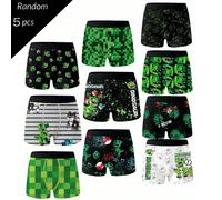 5 pezzi Set di biancheria intima casuale per ragazzi adolescenti, nero, comodo per tutte le stagioni, con stampa di dinosauri pixel e mostri, in tessuto lavorato a maglia delicato sulla pelle, boxer e