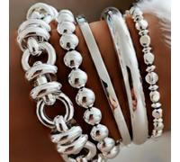 5 pezzi Set di braccialetti vintage eleganti e boho, con geometrie asimmetriche, in metallo, CCB, perline elastiche, intrecci cavi, motivi a pelle di serpente, braccialetti minimalisti e personalizzat