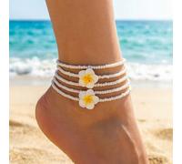 5 pezzi Set di cavigliere boeme in argilla morbida con fiori di margherita e perline, adatte per spiaggia, vacanza, uso casual, estate, vacanze, regalo per la festa della mamma Tagli Unicavetro