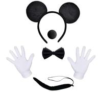5 Pezzi Set di Costumi Topo Orecchie, Mickey Cerchietto Topo, Orecchie Minnie, Orecchie Topo, Orecchie Topolino, Guanti Bianchi, Naso, Coda di Topo, Papillon, Kit di Costume da Animale, per Feste