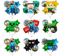 5 pezzi Set di decorazioni per feste a tema Minecraft - Striscioni e palloncini appesi al mondo di pixel, Steve, Alex, adatti per feste di compleanno, Ognissanti, Natale, decorazioni natalizie per la
