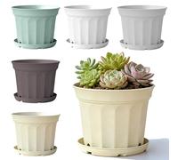 5 Pezzi Set Di Fioriera Con Foro Di Drenaggio E Sottovaso, 21cm Vasi Per Piante, Vasi Da Fiori In Plastica Con Foro Di Drenaggio,Vasi Da Fiori Con Sottovaso Per Interno Esterno Patio Finestra Giardino