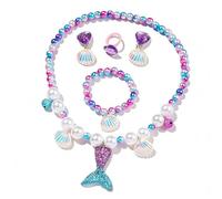5 Pezzi Set di Gioielli a Conchiglia, Bambina Della Principessa dei Set Gioielli Collana Braccialetto Orecchini Anelli, Bambini Principessa Forniture Feste Accessori Regalo Compleanno