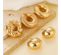 5 pezzi Set di orecchini di gioielli alla moda con molletta per orecchie a forma di cerchio, a spirale, a colonna, cavi e a goccia d'acqua, adatti per feste quotidiane, banchetti, matrimoni, ecc. dell