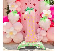 5 pezzi Set di palloncini a forma di fragola numero 1, set di palloncini rossi e rosa, palloncini a forma di fragola, palloncini in film di poliestere a forma di frutta, adatti per battesimi, feste a 