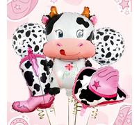 5 pezzi Set di palloncini a forma di mucca, include palloncini a forma di stivali da cowgirl stampati, palloncini a forma di cappello da cowgirl, adatti per decorazioni di feste a tema western "Let's 