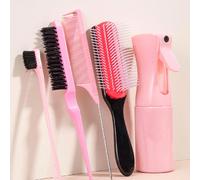 5 pezzi Set di spazzole districanti con 9 file, spazzole per acconciatura con cuscinetto in nylon, pettine a coda di ratto e pettine da taglio per capelli afro-americani con texture crespa, ondulata,