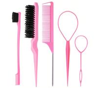5 pezzi Set di spazzole per capelli e strumenti per intrecciare, set di strumenti per lo styling dei capelli, inclusi spazzola per il controllo dei bordi, pettine per arricciare, pettine a coda di rat