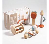 5 pezzi Set di strumenti musicali per prima infanzia - Campanelle Orff, Sonagli, Mini Tromba, Sonaglio da presa per bambini, Giocattolo mobile culla in legno per prima infanzia Set di 5 campanelli a m