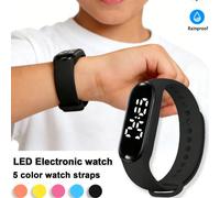 5 pezzi/set Orologio digitale per bambini con display di tempo, mese, anno e settimana, cinturino in TPU silicone sostituibile, adatto per scuola, uso quotidiano, vacanze e regali, 1 orologio nero con