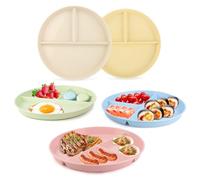 5 Pezzi Set Piatti Piani Divisi, MXTIMWAN Piatto Piano in Plastica con 3 Scomparti Piatti per Cena Riutilizzabili, Piatti per Bambini Adultes, Piatto Dieta, Adatti al Microonde e Alla Lavastoviglie