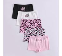 5 pezzi Slip a quattro angoli per ragazze pre-adolescenti con stampa a cuore & leopardo, dolci e carini, multicolore rosa bianco nero, comodi e morbidi per tutte le stagioni 8Y,9Y,10Y,11Y,12Y,13YGeome