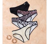 5 pezzi Slip a triangolo a vita bassa da donna con stampa leopardata e patchwork di lettere, minimalisti, comodi, stile bikini sportivo, stile brasiliano L,M,S,XL,XS,XXLMotivo strutturatoTessuto