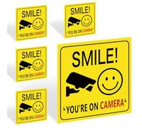 5 pezzi Smile You Are On Camera Sign, cartello CCTV autoadesivo da 100 mm per esterni, adesivo CCTV riflettente Smile Your On Camera Signs per avvisare/avvisare visitatori o clienti (100 mm x 100 mm)