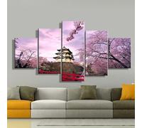 5 pezzi stampa su tela Giappone Tempio Pagoda Fiori di ciliegio 5 pezzi quadro su tela,stampe e quadri su tela 5 pezzi quadro moderno 5 pezzi su tela,Murale Quadri Soggiorno XXL Casa Decor 150x80cm
