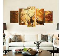 5 Pezzi Stampa Su Tela In Moderni Quadri Alce Animale Della Foresta (Senza Cornice 150 X 80 Cm) Camera Da Letto Decorativa Soggiorno Parete Casa Decor Arte -0U5U-A2E1-4L6B/L8N6-7Z2X+O3Q3-8U7U+C8H9-4N