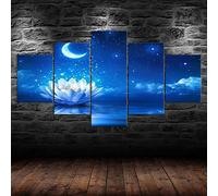 5 pezzi stampa su tela Paesaggio notturno al chiaro di luna fiore giglio di acqua loto bianco 5 pezzi quadro su tela,stampe e quadri su tela 5 pezzi quadro 5 pezzi su tela,Murale Quadri Casa Decor