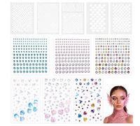 5 Pezzi Stencil Trucco Sirena con 6 Strass Glitter Autoadesivi Stencil Scaglie Sirena per Trucco Viso e Corpo Costume Sirena Donna per Carnevale Cosplay Festival Feste Make Up Artistico