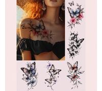 5 pezzi Tatuaggi temporanei colorati a farfalla, disegni di farfalle e fiori, impermeabili e anti-sudore, effetto realistico, adatti per donne e ragazze, decorazioni per San Valentino Inchiostro all'o