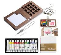 5 Pezzi Tavolozza per Dipingere Wet Palette con 1 Quaderno Portatile per Schizzi ad Acquerello, 1 Pennello ad Acqua, 12 Acquerello 1 Clip in Metallo, Adatta L'acquerello,Pittura ad Olio e Gli Schizzi