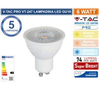 V-Tac PRO VT-247 Lampadina LED GU10 6,5W Faretto Spotlight Chip Samsung 110° - SKU 192 / 193 / 194 - Temperatura Colore: Bianco Freddo