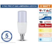 5 PEZZI V-TAC PRO VT-248 LAMPADINA LED E14 8W TUBOLARE T37 CHIP SAMSUNG [EEK: A+]