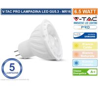 10 Lampadine LED V-Tac PRO VT-267 GU5.3 (MR16) 6,5W Faretto Spotlight Chip Samsung - Pack Risparmio - Temperatura Colore: Bianco Freddo