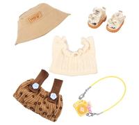 5 pezzi vestiti per bambola, abbigliamento per bambole da 17 cm, set elastico fai da te, peluche con bretelle, fotocamera, scarpe, berretto per ragazzi e ragazze (caffè)