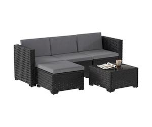 5-Piece Modular Wicker Garden Set With Cushions, Gray Corner Sofa