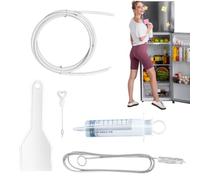 5-Piece Refrigerator Drain Hole Cleaning Kit - Universal Fridge Unblocker Set - Includes Flexible Scrubbing Brush, Syringe & Drain Plug - Reusable Tool For Blocked Water Leaks & Odour Removal