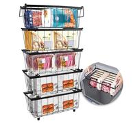5 PièCes Cestini Per Congelatore, 34*17.5*14cm Organizer Congelatore A Pozzetto Organizzatore Freezer Maniglia Impilabile Cestino Portaoggetti In Metallico Organizer Frigorifero