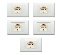 5 Placche, 1 modulo/posto doppio, Schuko, UNEL, Compatibile Con BTicino Magic, bianco, Placca squadrata, rettangolare, Plastica di alta qualità, 100% compatibile con supporti e moduli originali