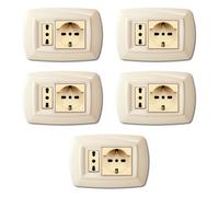 5 Placche, 2 moduli/posti, singolo e doppio, schuko, UNEL, Compatibile Con BTicino Magic, avorio, Plastica di alta qualità, 100% compatibile con supporti e moduli originali