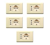 5 Placche, 2 moduli/posti, singolo e doppio, schuko, UNEL, Compatibile Con BTicino Magic, avorio, Plastica di alta qualità, 100% compatibile con supporti e moduli originali