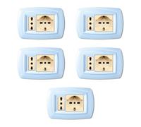 5 Placche, 2 moduli/posti, singolo e doppio, schuko, UNEL, Compatibile Con BTicino Magic, azzurro pastello, Plastica di alta qualità, 100% compatibile con supporti e moduli originali
